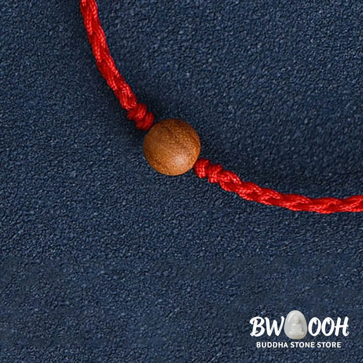 Buddha Stones Natural Peach Wood Bead Ward Off Evil Spirits Braided Bracelet - BWOOOH - Bracelet Anklet