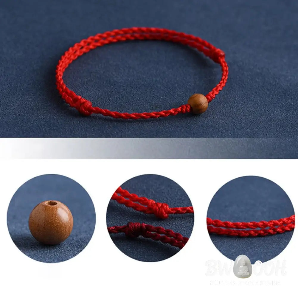 Buddha Stones Natural Peach Wood Bead Ward Off Evil Spirits Braided Bracelet - BWOOOH - Bracelet Anklet