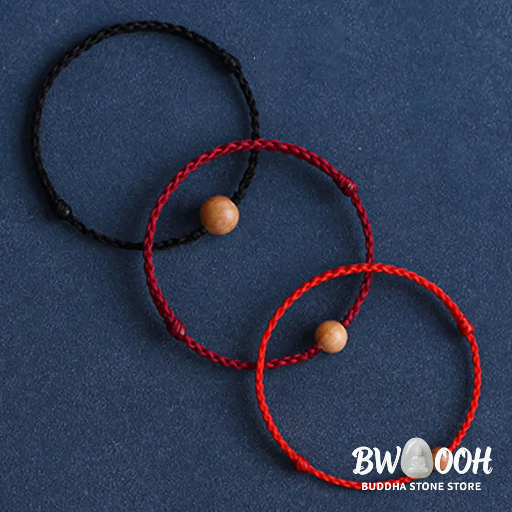 Buddha Stones Natural Peach Wood Bead Ward Off Evil Spirits Braided Bracelet - BWOOOH - Bracelet Anklet