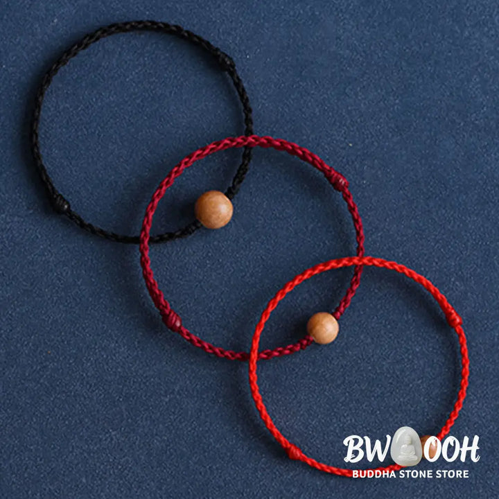 Buddha Stones Natural Peach Wood Bead Ward Off Evil Spirits Braided Bracelet - BWOOOH - Bracelet Anklet