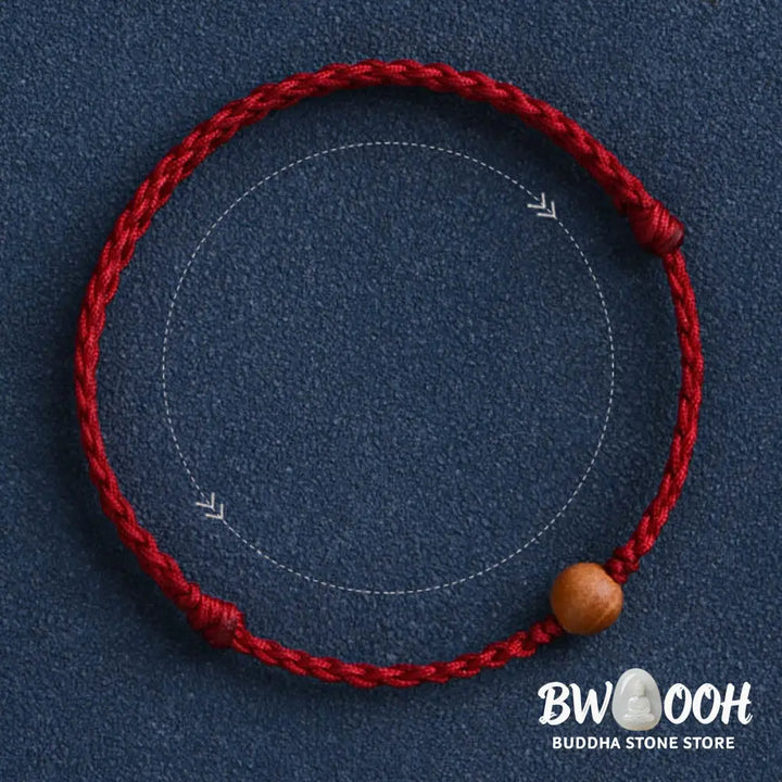 Buddha Stones Natural Peach Wood Bead Ward Off Evil Spirits Braided Bracelet - BWOOOH - Bracelet Anklet