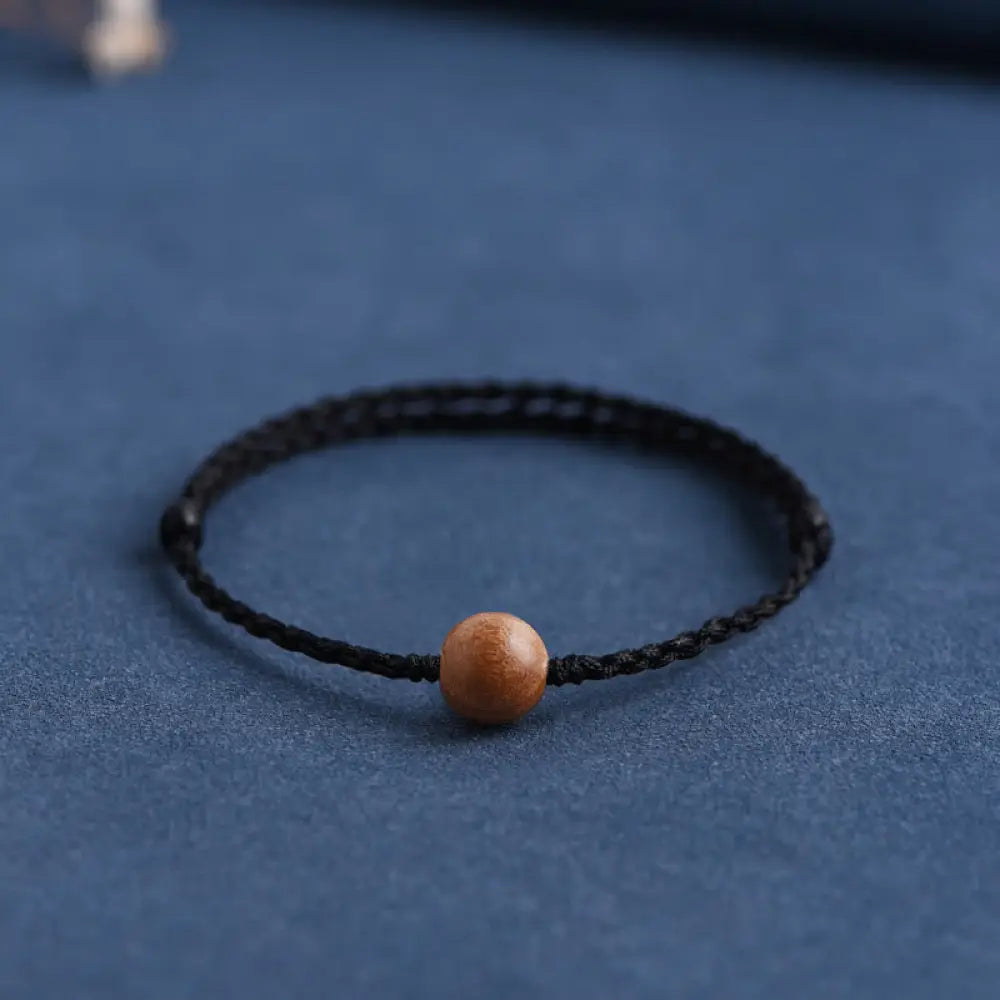 Buddha Stones Natural Peach Wood Bead Ward Off Evil Spirits Braided Bracelet - BWOOOH - Black Rope / 10mm