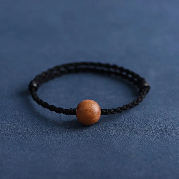 Buddha Stones Natural Peach Wood Bead Ward Off Evil Spirits Braided Bracelet - BWOOOH - Black Rope / 12mm