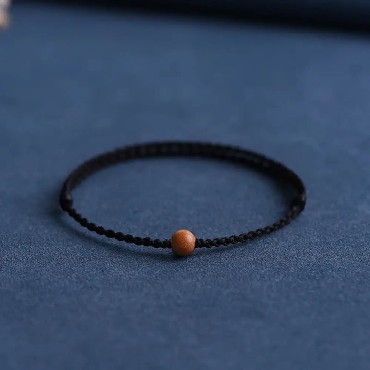 Buddha Stones Natural Peach Wood Bead Ward Off Evil Spirits Braided Bracelet - BWOOOH - Black Rope / 6mm