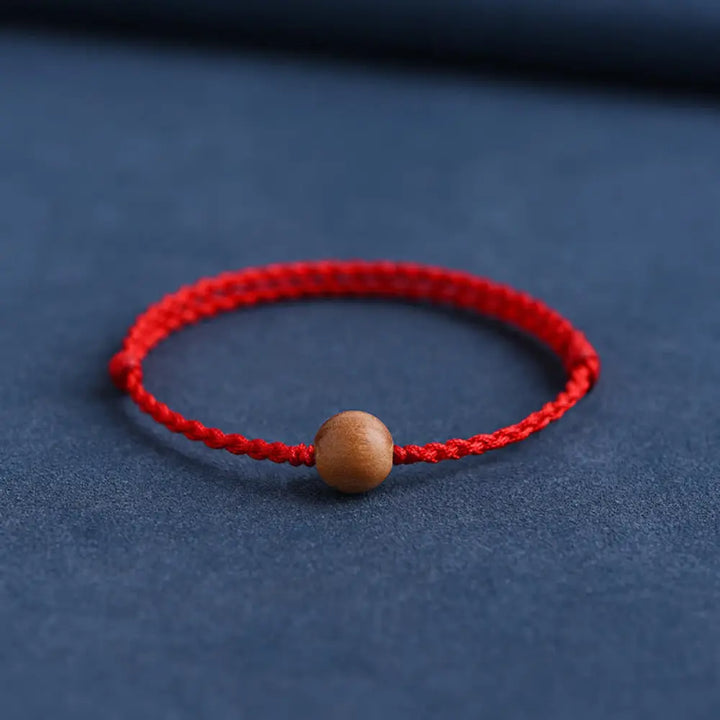 Buddha Stones Natural Peach Wood Bead Ward Off Evil Spirits Braided Bracelet - BWOOOH - Red Rope / 10mm