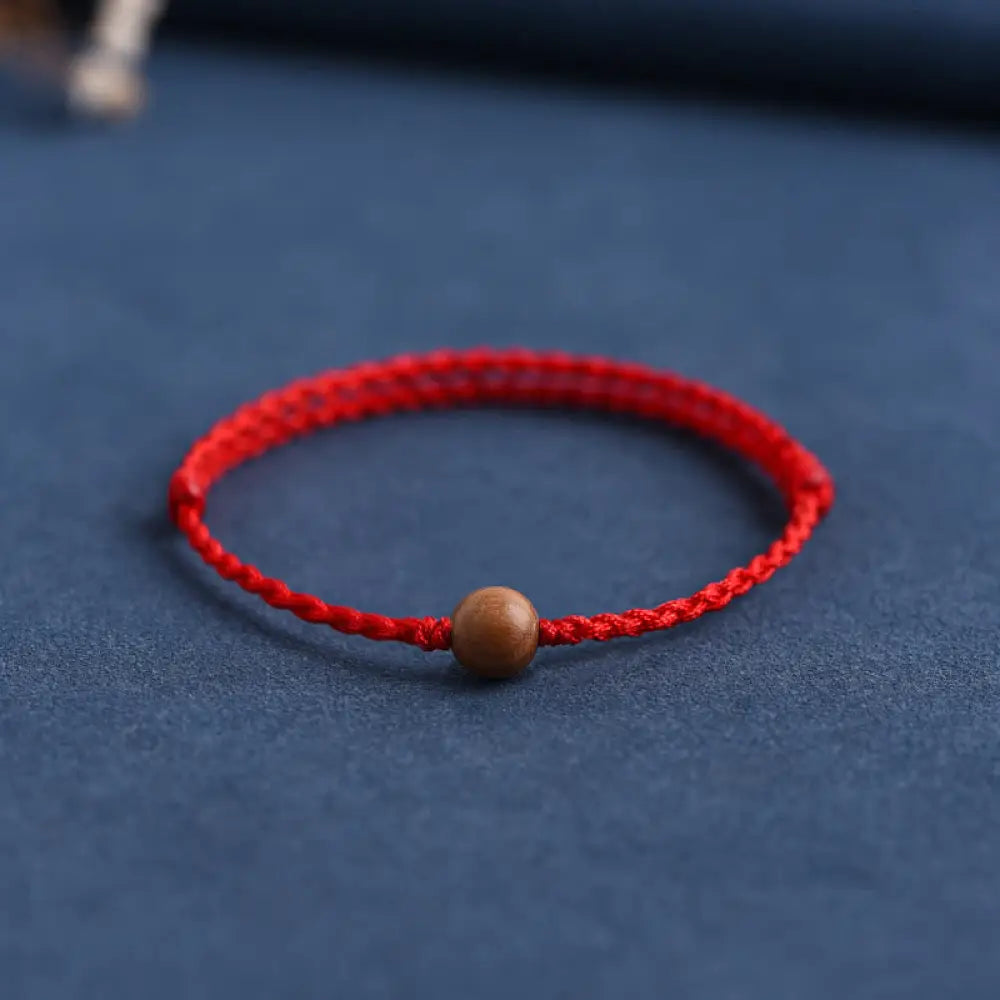 Buddha Stones Natural Peach Wood Bead Ward Off Evil Spirits Braided Bracelet - BWOOOH - Red Rope / 8mm / Bracelet(Wrist