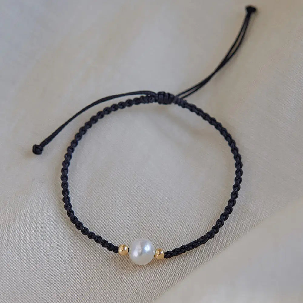 Buddha Stones Natural Pearl Bead Luck Braid String Bracelet - BWOOOH - Black(Wrist Circumference 14-19cm) - Bracelet