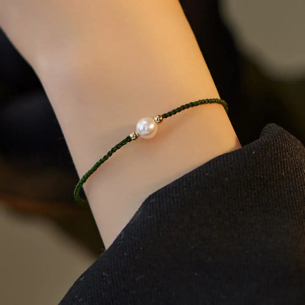 Buddha Stones Natural Pearl Bead Luck Braid String Bracelet - BWOOOH - Green(Wrist Circumference 14-19cm) - Bracelet