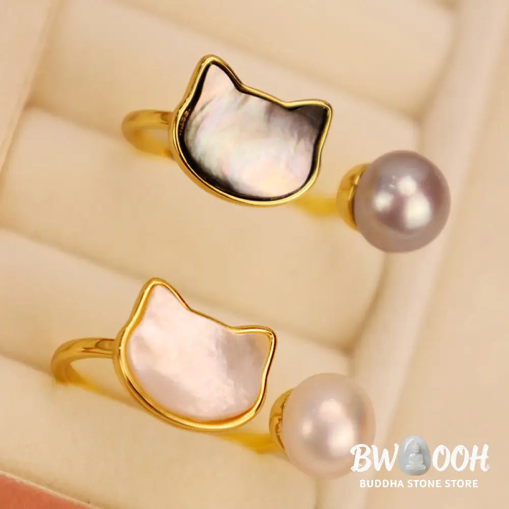 Buddha Stones Natural Pearl Copper Cat Healing Necklace Pendant Earrings - BWOOOH - Bracelet Necklaces &amp; Pendants