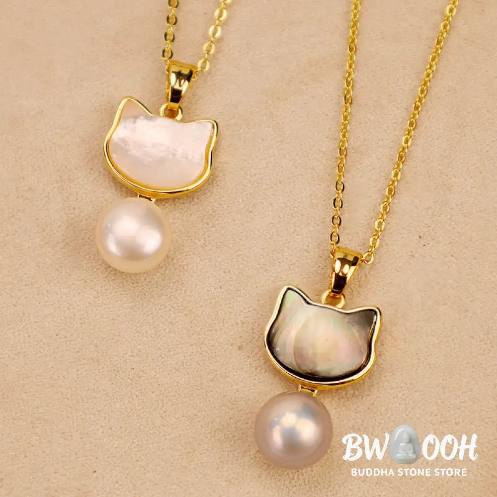 Buddha Stones Natural Pearl Copper Cat Healing Necklace Pendant Earrings - BWOOOH - Bracelet Necklaces &amp; Pendants