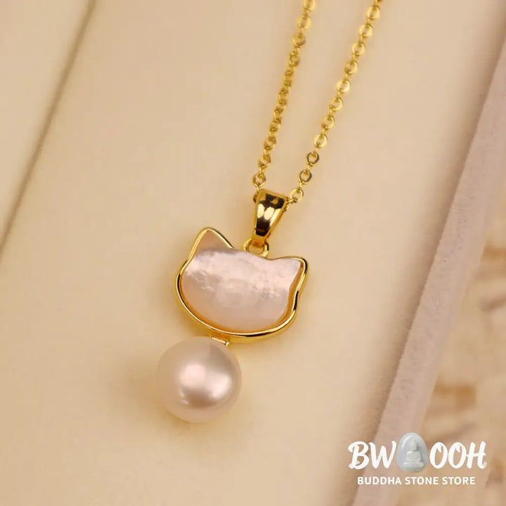 Buddha Stones Natural Pearl Copper Cat Healing Necklace Pendant Earrings - BWOOOH - Bracelet Necklaces &amp; Pendants