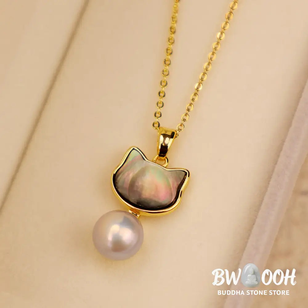 Buddha Stones Natural Pearl Copper Cat Healing Necklace Pendant Earrings - BWOOOH - Bracelet Necklaces &amp; Pendants