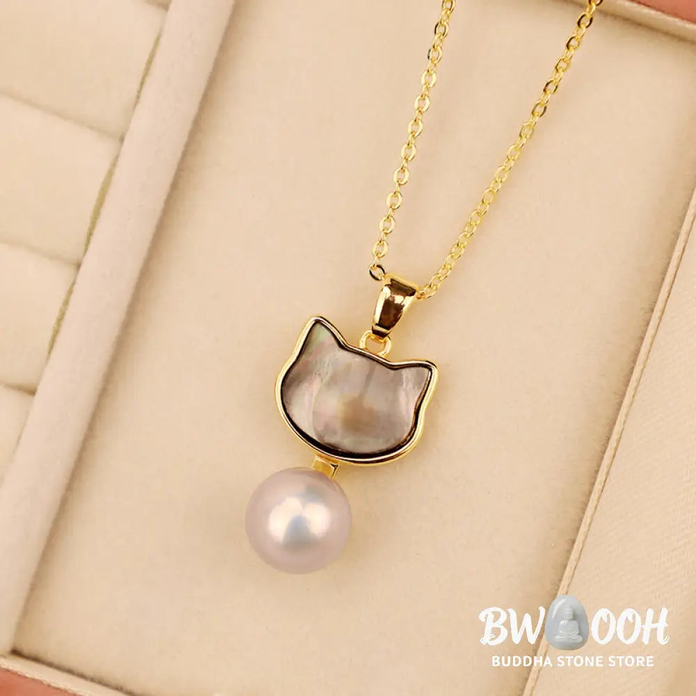 Buddha Stones Natural Pearl Copper Cat Healing Necklace Pendant Earrings - BWOOOH - Bracelet Necklaces &amp; Pendants