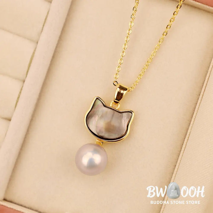 Buddha Stones Natural Pearl Copper Cat Healing Necklace Pendant Earrings - BWOOOH - Bracelet Necklaces &amp; Pendants