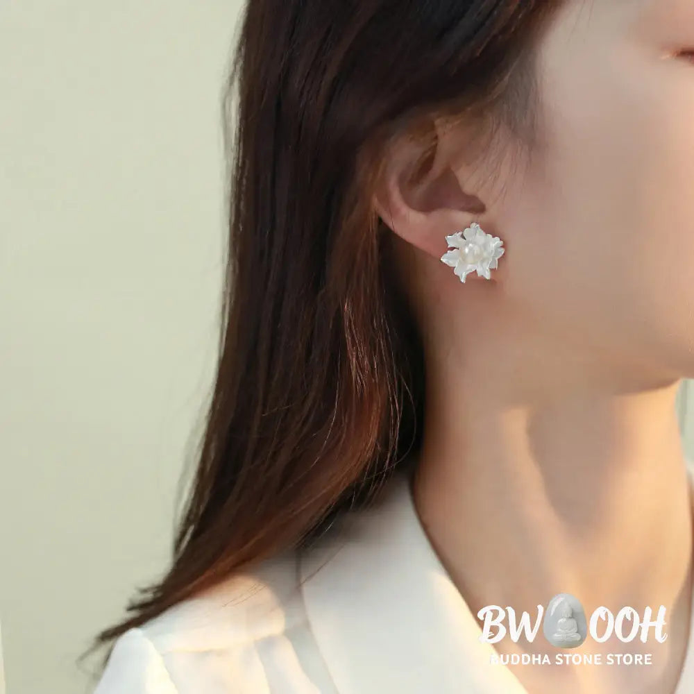 Buddha Stones Natural Pearl Copper Flower Healing Stud Earrings - Pearl Earrings(925 Sterling Silver Posts) - Earrings