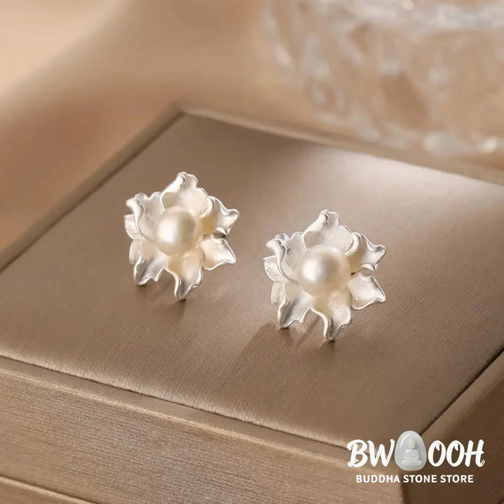 Buddha Stones Natural Pearl Copper Flower Healing Stud Earrings - Pearl Earrings(925 Sterling Silver Posts) - Earrings