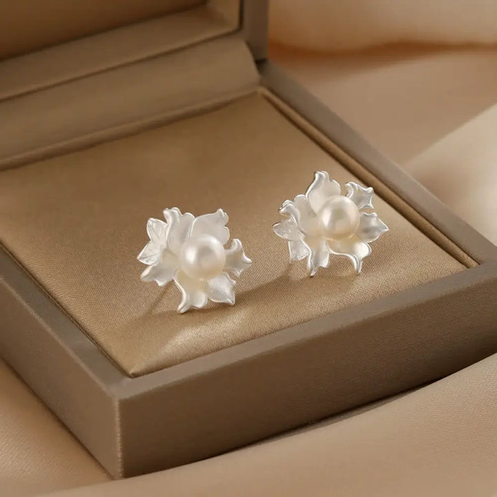 BWOOOH Natural Pearl Copper Flower Healing Stud Earrings — Pearl spiritual jewelry for spiritual healing and mindful living