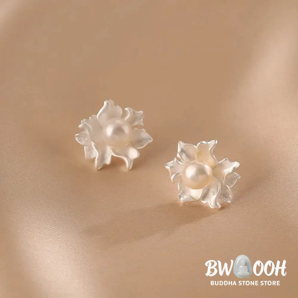 Buddha Stones Natural Pearl Copper Flower Healing Stud Earrings - Pearl Earrings(925 Sterling Silver Posts) - Earrings