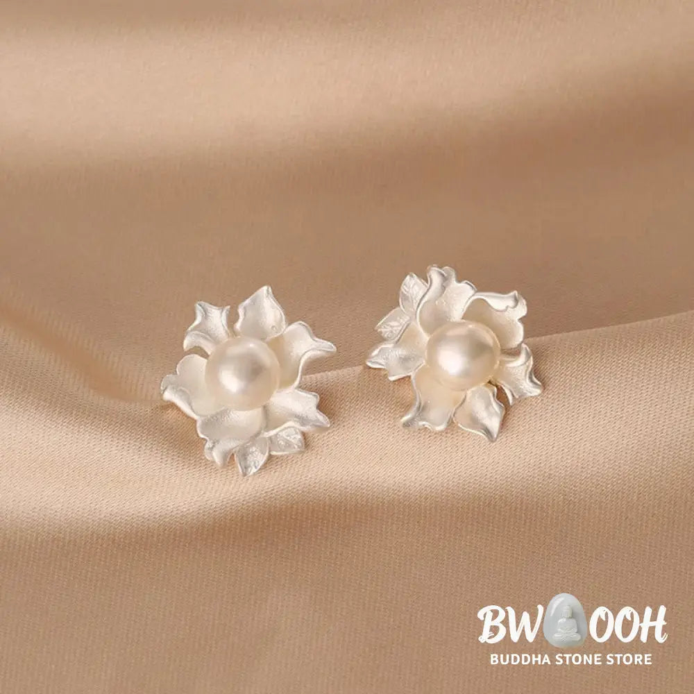 Buddha Stones Natural Pearl Copper Flower Healing Stud Earrings - Pearl Earrings(925 Sterling Silver Posts) - Earrings