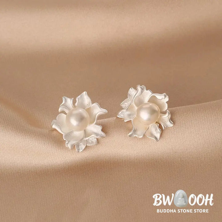 Buddha Stones Natural Pearl Copper Flower Healing Stud Earrings - Pearl Earrings(925 Sterling Silver Posts) - Earrings