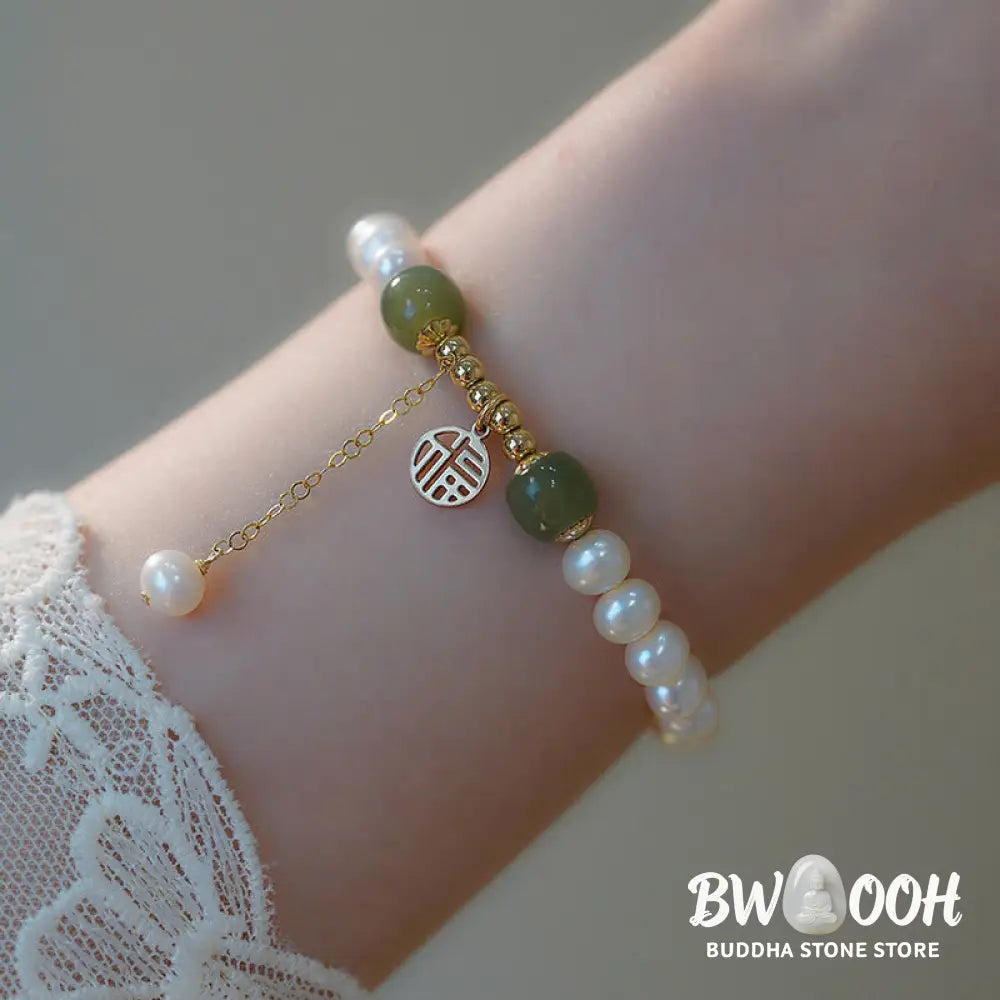 BWOOOH Natural Pearl Hetian Jade Happiness Wisdom Bead Bracelet | spiritual healing bracelet