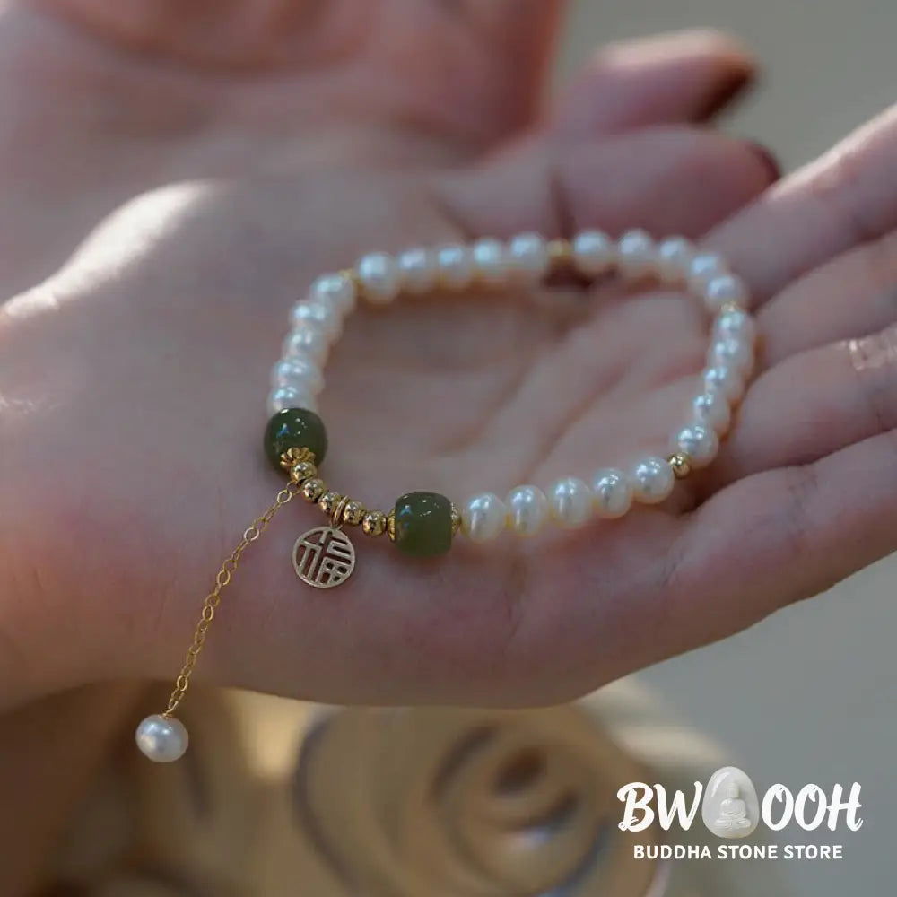 BWOOOH Natural Pearl Hetian Jade Happiness Wisdom Bead Bracelet | spiritual healing bracelet