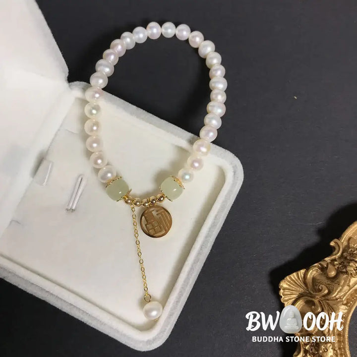 BWOOOH Natural Pearl Hetian Jade Happiness Wisdom Bead Bracelet | spiritual healing bracelet