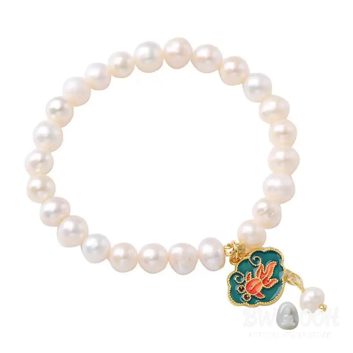 Buddha Stones Natural Pearl Lotus Koi Fish Goldfish Optimism Charm Bracelet - BWOOOH - Pearl(Healing♥Wisdom) - Bracelet