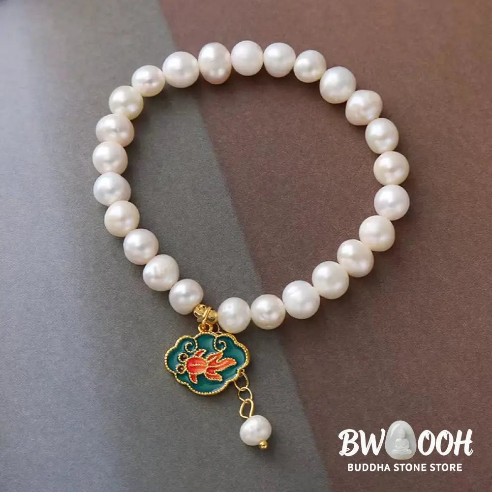 Buddha Stones Natural Pearl Lotus Koi Fish Goldfish Optimism Charm Bracelet - BWOOOH - Pearl(Healing♥Wisdom) - Bracelet
