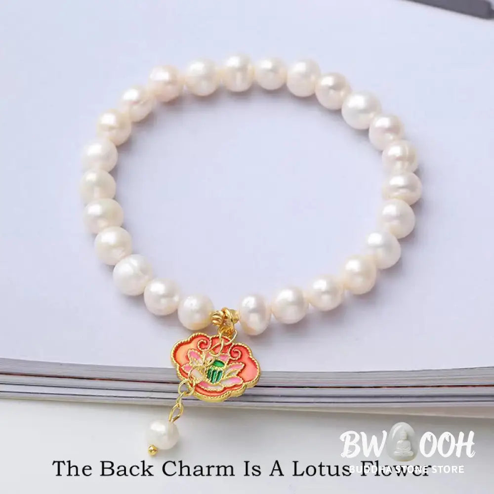 Buddha Stones Natural Pearl Lotus Koi Fish Goldfish Optimism Charm Bracelet - BWOOOH - Pearl(Healing♥Wisdom) - Bracelet