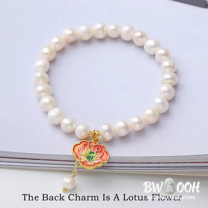 Buddha Stones Natural Pearl Lotus Koi Fish Goldfish Optimism Charm Bracelet - BWOOOH - Pearl(Healing♥Wisdom) - Bracelet
