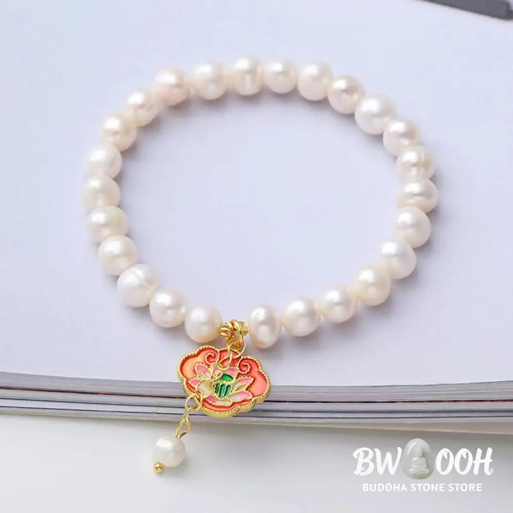Buddha Stones Natural Pearl Lotus Koi Fish Goldfish Optimism Charm Bracelet - BWOOOH - Pearl(Healing♥Wisdom) - Bracelet