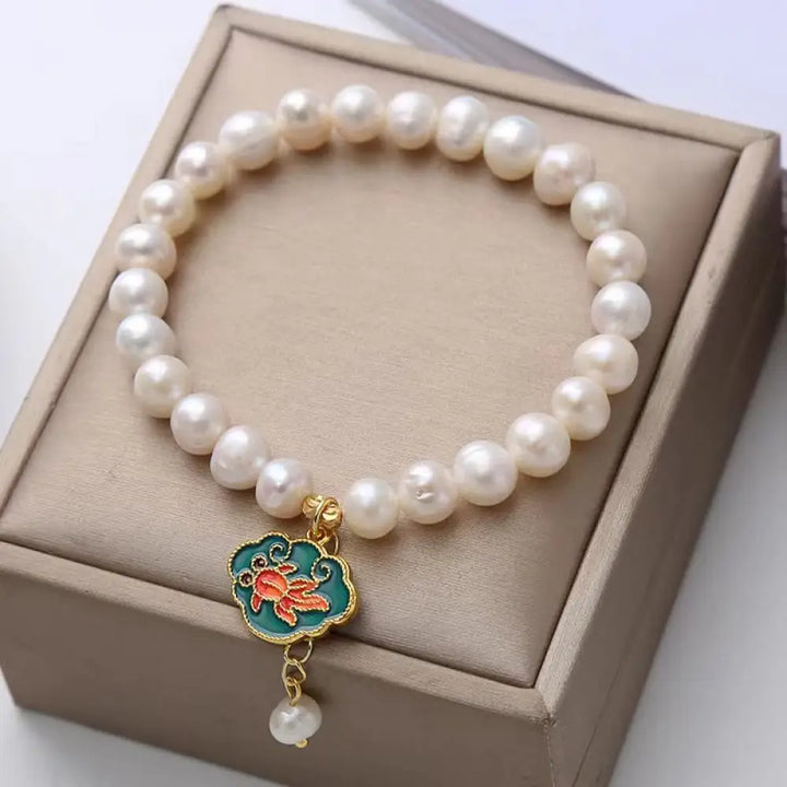 BWOOOH Natural Pearl Lotus Koi Fish Goldfish Optimism Charm Bracelet - BWOOOH - Pearl(Healing♥Wisdom) - Bracelet