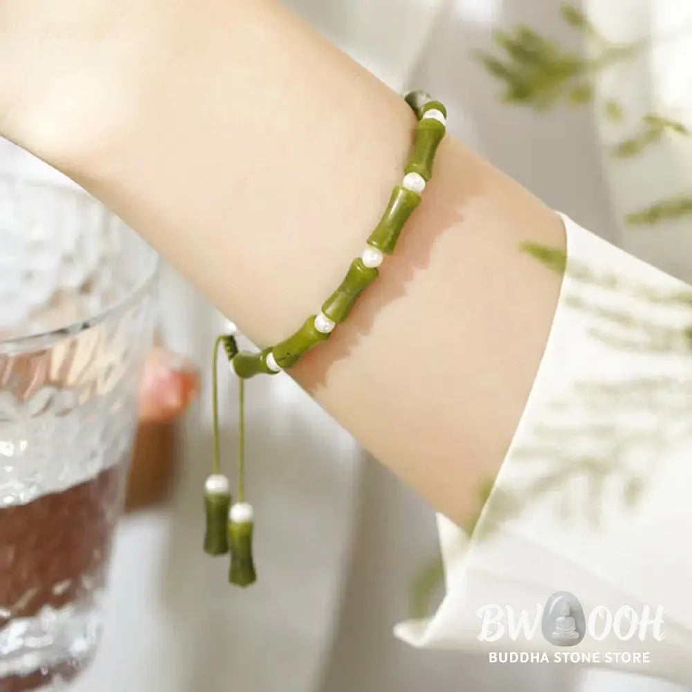 Buddha Stones Natural Peridot Bamboo Pattern Love Peace Bracelet - Peridot (Love ♥ Loyalty) - Bracelet