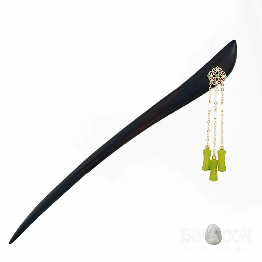Buddha Stones Natural Peridot Ebony Wood Love Tassels Hairpin - Peridot (Love ♥ Loyalty) - Hairpin