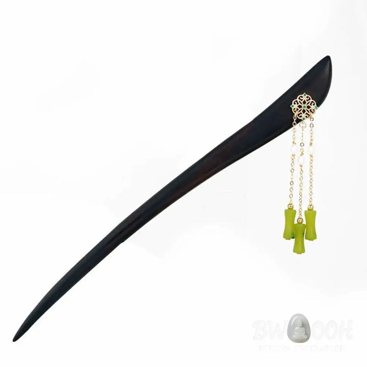Buddha Stones Natural Peridot Ebony Wood Love Tassels Hairpin - Peridot (Love ♥ Loyalty) - Hairpin