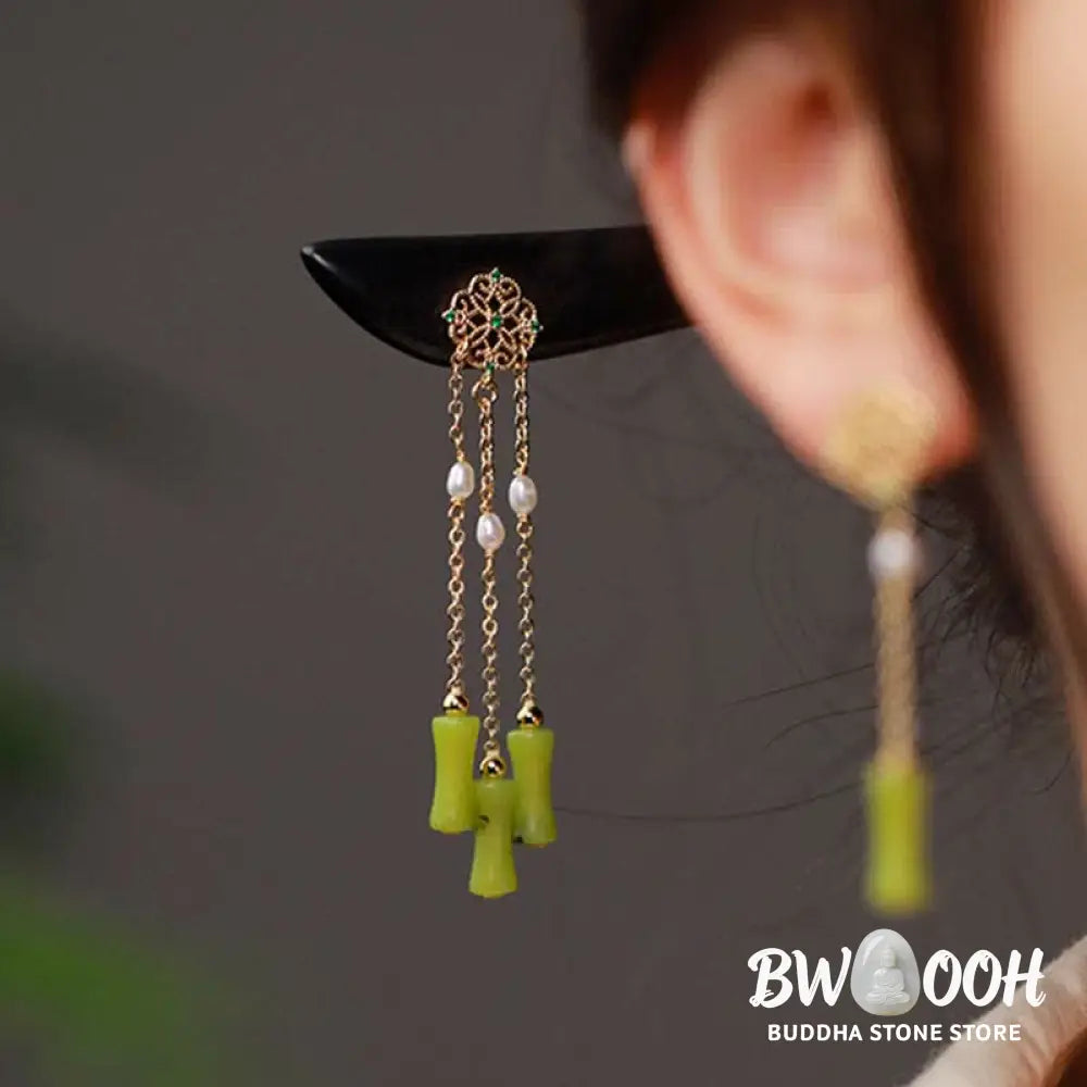 Buddha Stones Natural Peridot Ebony Wood Love Tassels Hairpin - Peridot (Love ♥ Loyalty) - Hairpin