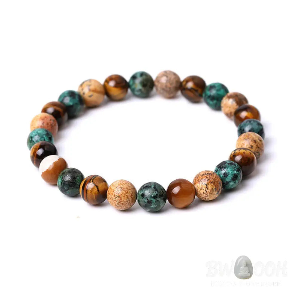 Buddha Stones Natural Picture Jasper Turquoise Tiger Eye Mix And Match Beads Protection Bracelet - BWOOOH - Picture
