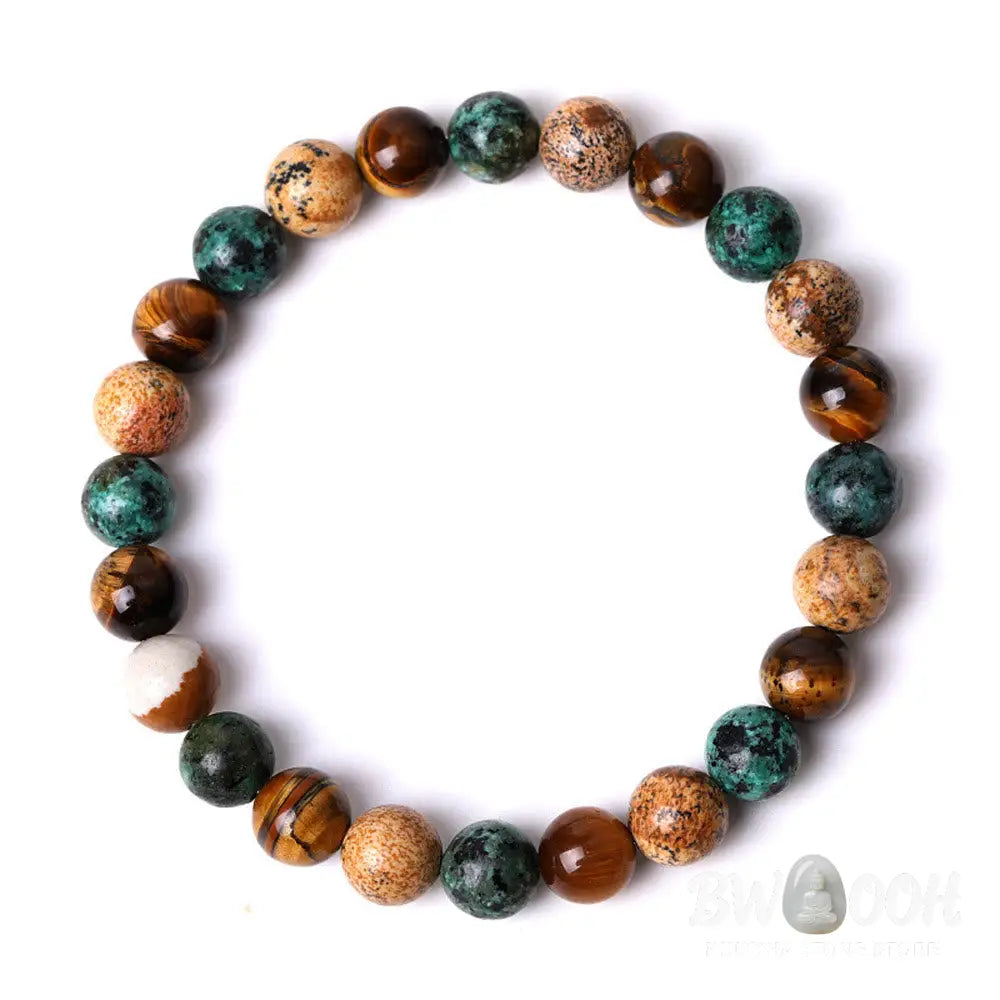 Buddha Stones Natural Picture Jasper Turquoise Tiger Eye Mix And Match Beads Protection Bracelet - BWOOOH - Picture