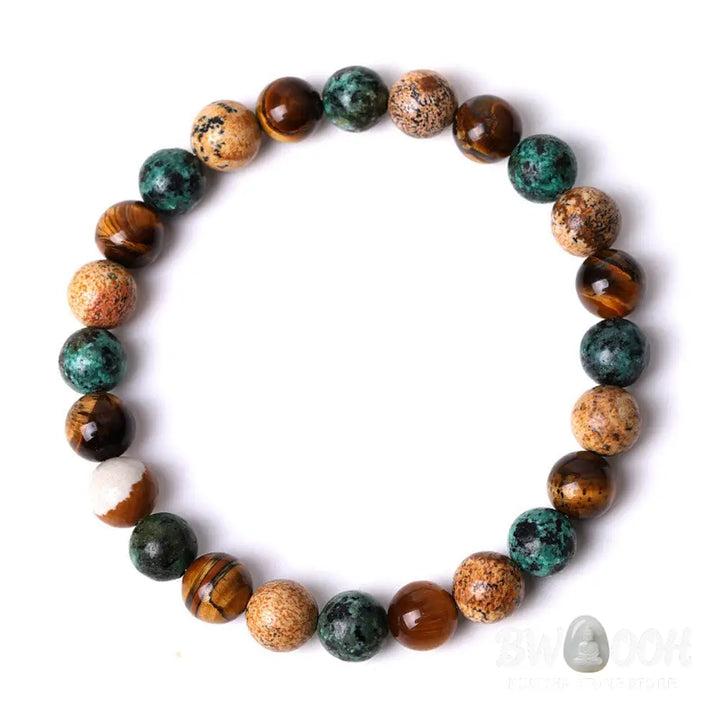 Buddha Stones Natural Picture Jasper Turquoise Tiger Eye Mix And Match Beads Protection Bracelet - BWOOOH - Picture