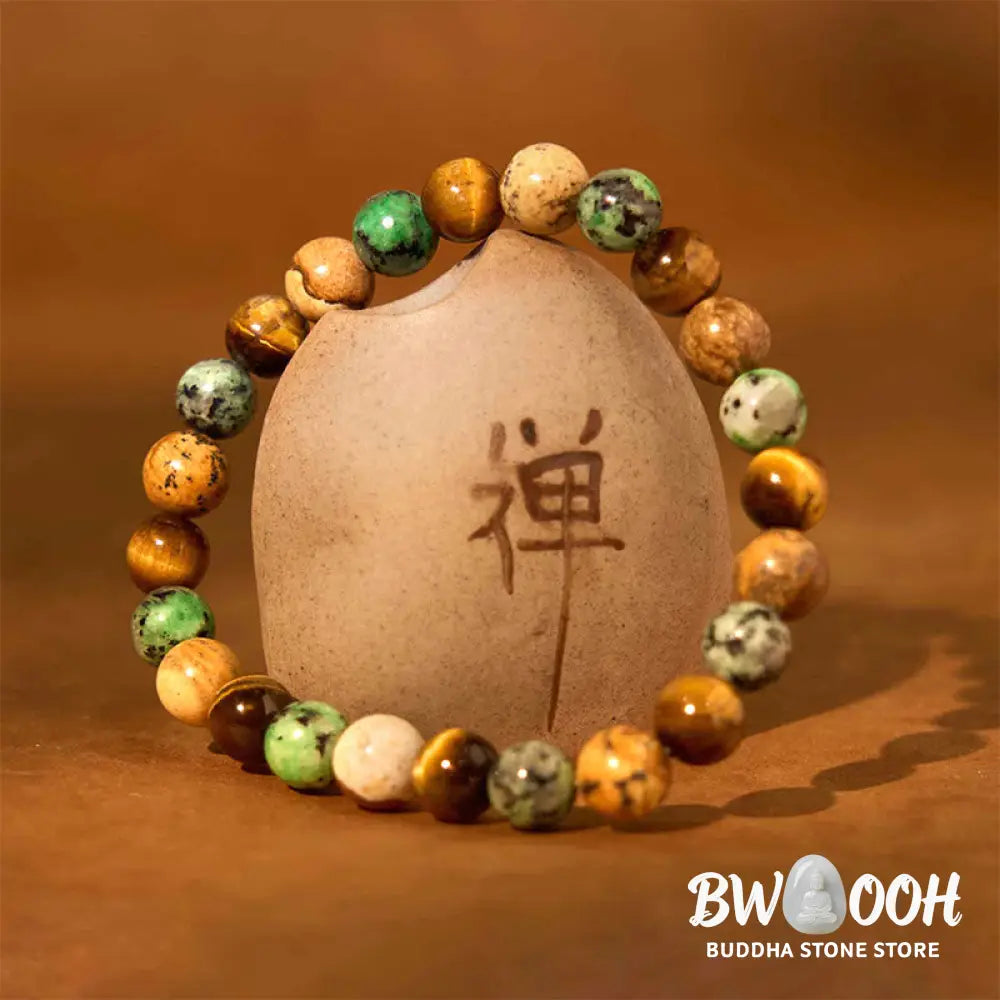 Buddha Stones Natural Picture Jasper Turquoise Tiger Eye Mix And Match Beads Protection Bracelet - BWOOOH - Picture