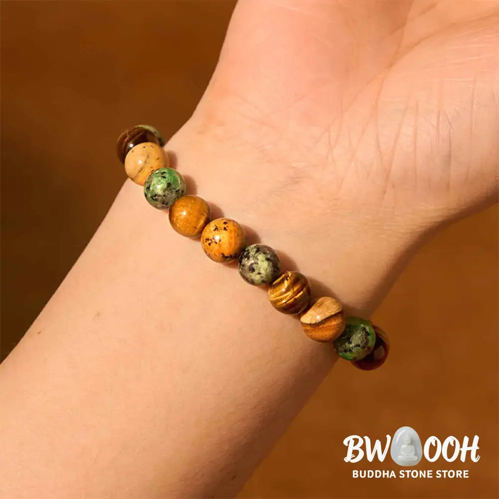 Buddha Stones Natural Picture Jasper Turquoise Tiger Eye Mix And Match Beads Protection Bracelet - BWOOOH - Picture