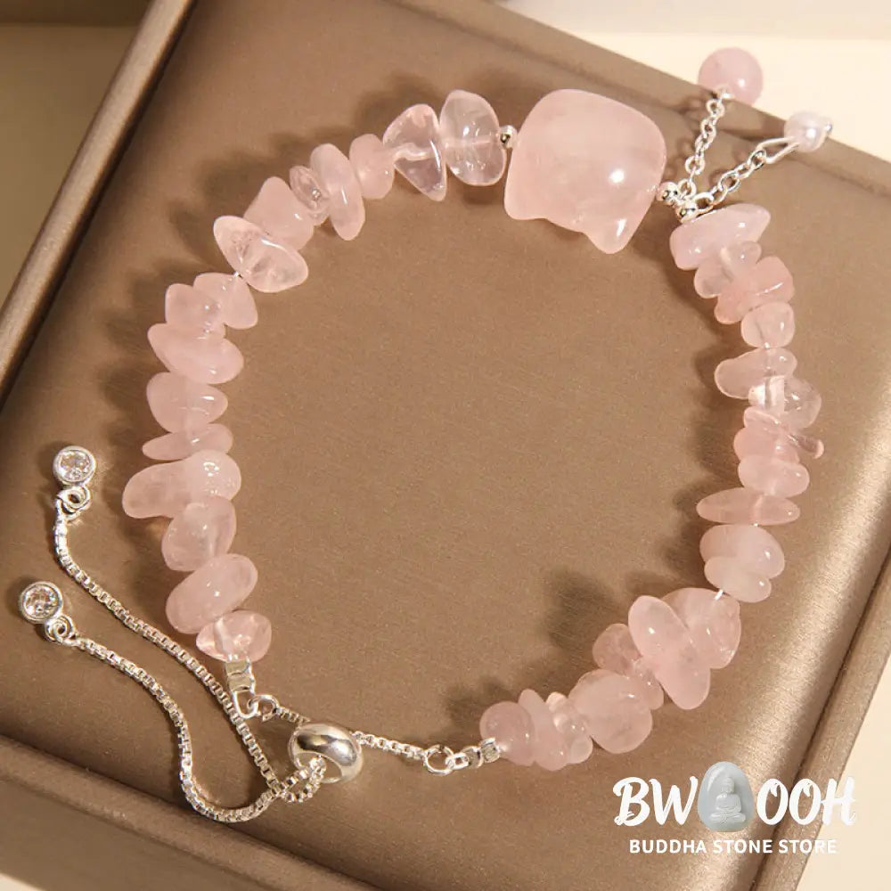 Buddha Stones Natural Pink Crystal Agate Gravel Stone Cat Head Soothing Bracelet - BWOOOH - Bracelet