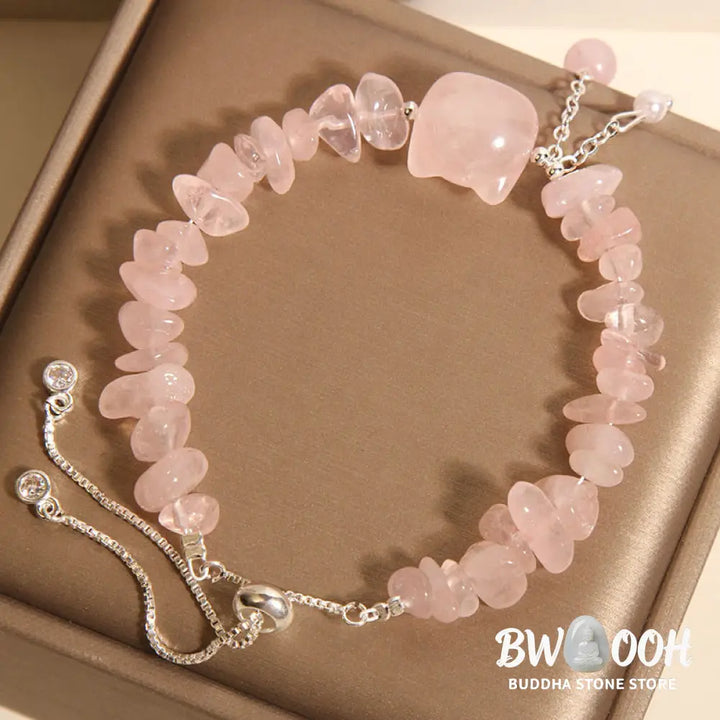 Buddha Stones Natural Pink Crystal Agate Gravel Stone Cat Head Soothing Bracelet - BWOOOH - Bracelet