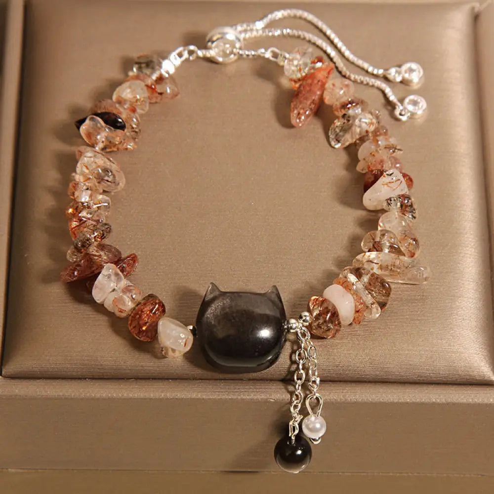 Buddha Stones Natural Pink Crystal Agate Gravel Stone Cat Head Soothing Bracelet - BWOOOH - Agate Crystal(Wrist