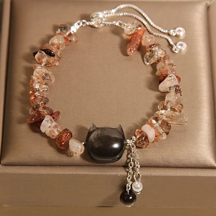 Buddha Stones Natural Pink Crystal Agate Gravel Stone Cat Head Soothing Bracelet - BWOOOH - Agate Crystal(Wrist