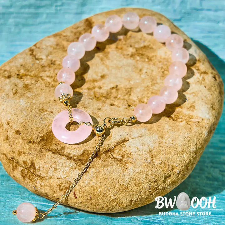 Buddha Stones Natural Pink Crystal Beads Peace Buckle Self-acceptance Bracelet - BWOOOH - Pink Crystal(Wrist