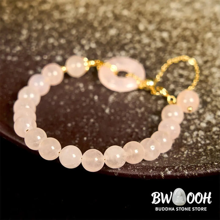 Buddha Stones Natural Pink Crystal Beads Peace Buckle Self-acceptance Bracelet - BWOOOH - Pink Crystal(Wrist