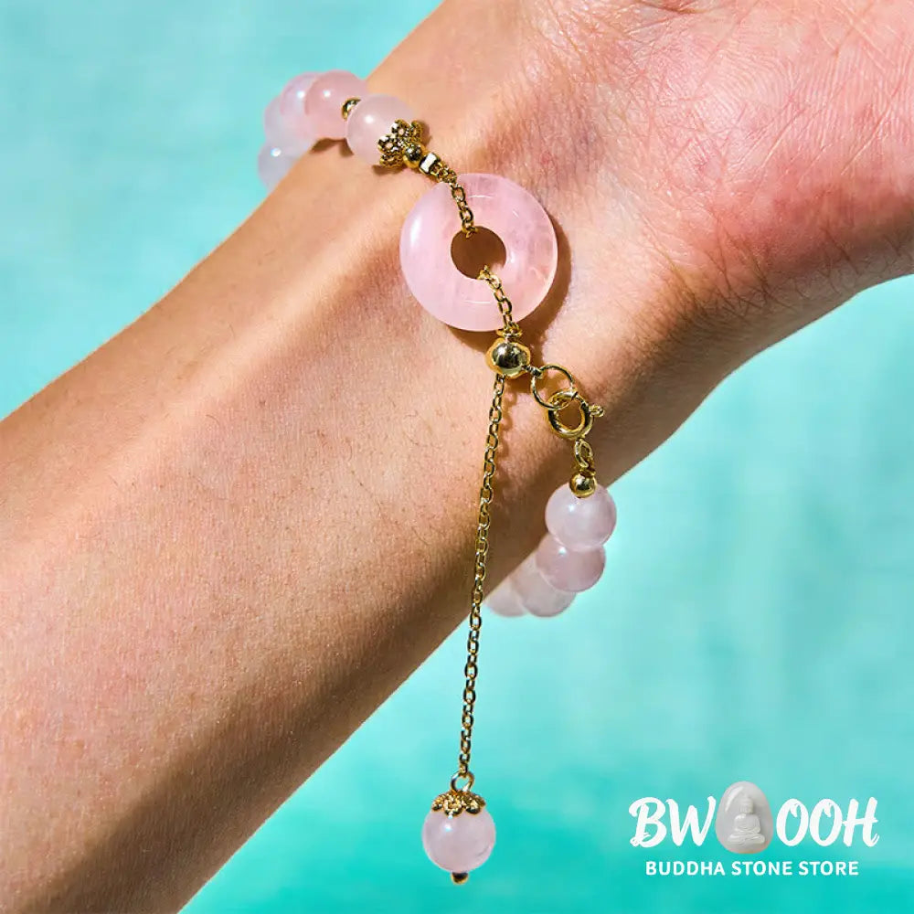 Buddha Stones Natural Pink Crystal Beads Peace Buckle Self-acceptance Bracelet - BWOOOH - Pink Crystal(Wrist