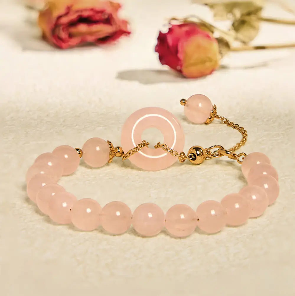 BWOOOH Natural Pink Crystal Beads Peace Buckle Self-acceptance Bracelet — Pink Crystal crystal healing bracelet for spirit...